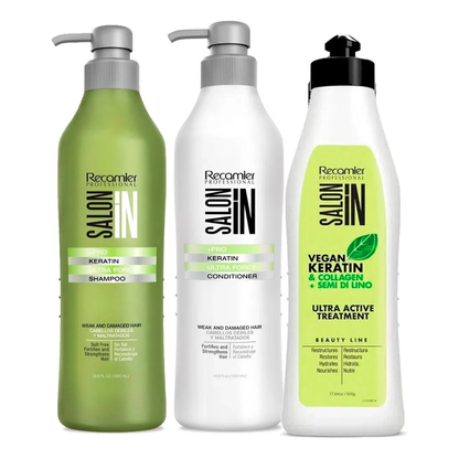 Keratin Ultra Force Shampoo Acondicionador 1L y Mascarilla 500ml Salon in