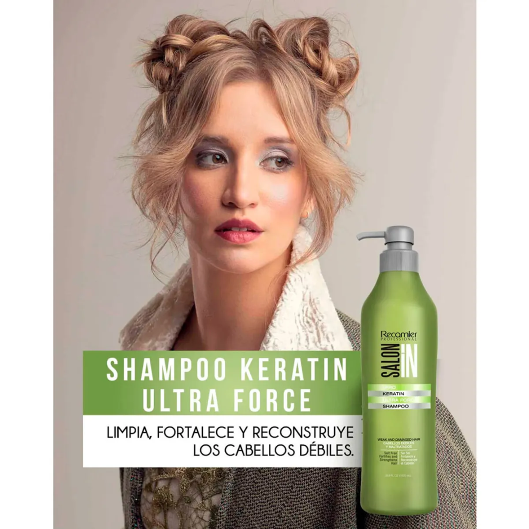 Keratin Ultra Force Shampoo Acondicionador 1L y Mascarilla 500ml Salon in