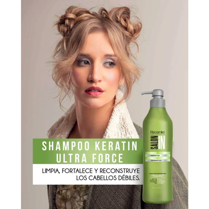 Keratin Ultra Force Shampoo Acondicionador 1L y Mascarilla 500ml Salon in