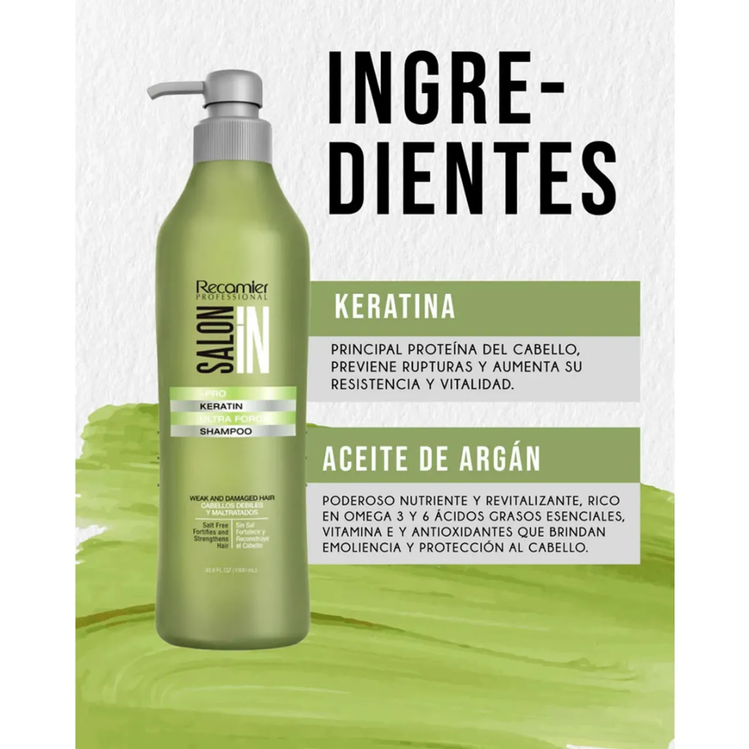 Keratin Ultra Force Shampoo Acondicionador 1L y Mascarilla 500ml Salon in